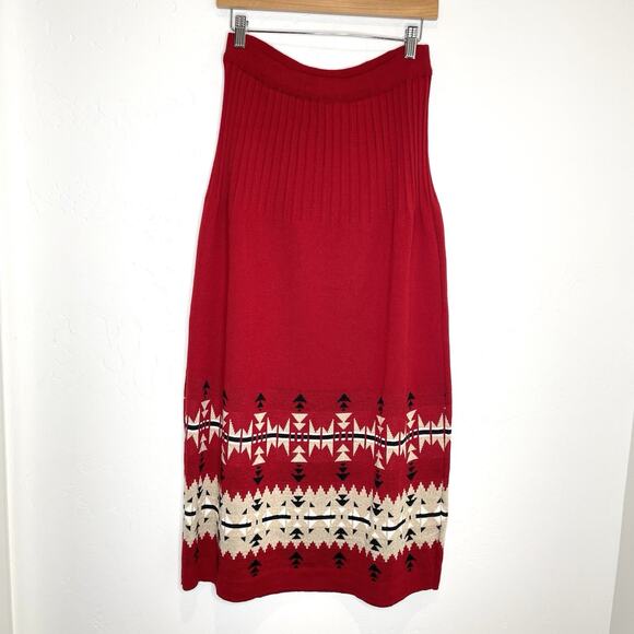 Rhonda Stark Knit Sweater Maxi Skirt Aztec Southwestern Womens Large Red Wool - Picture 1 of 7